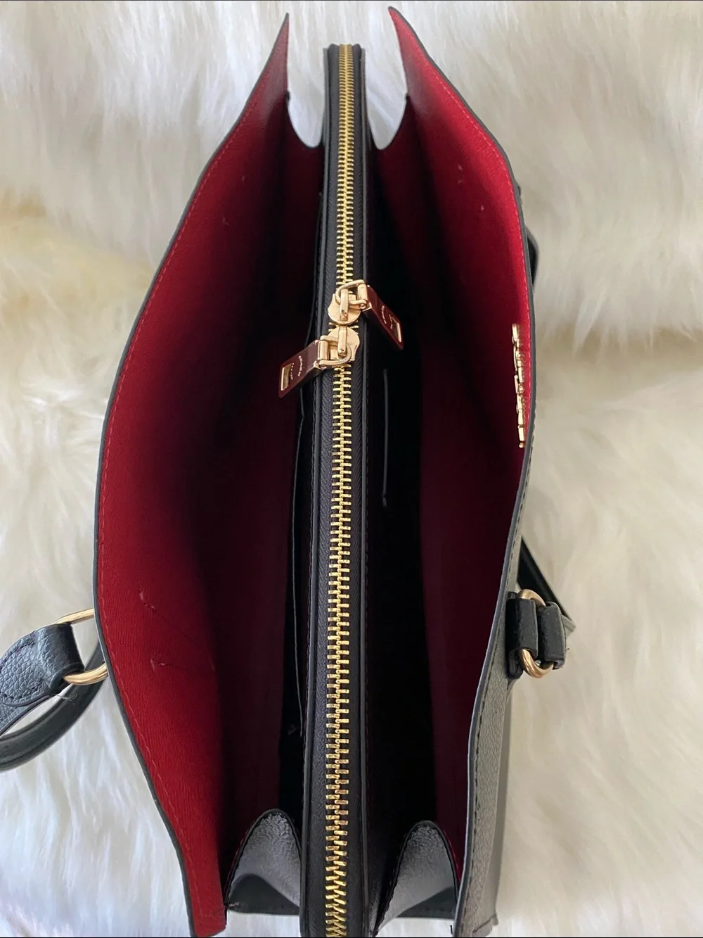 Coach Tatum Leather Carryall Shoulder Tote Bag (C4077) in Black/True Red